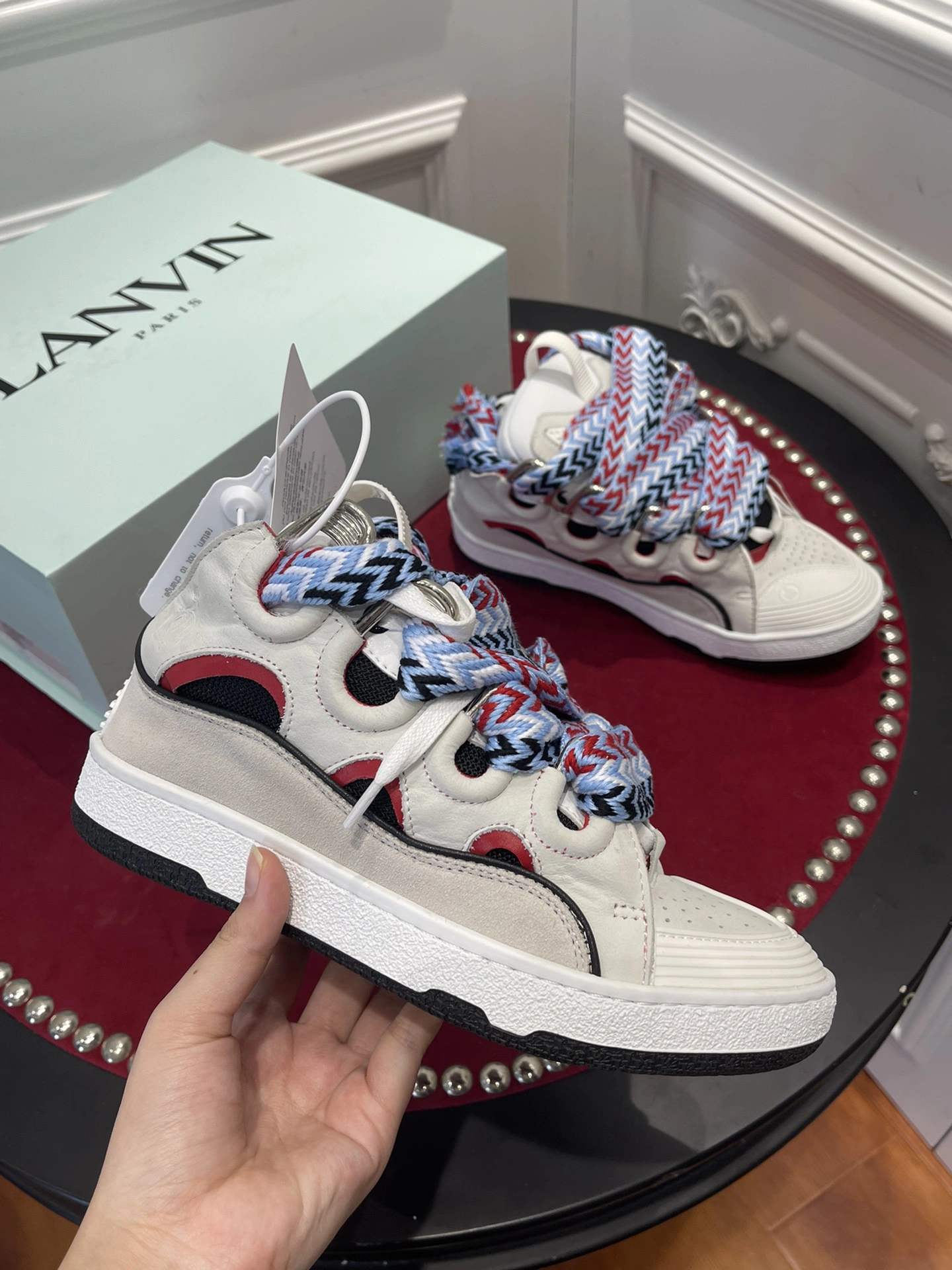 Lanvon Leather Curb Light Grey Blue Black Red FM-SKRK11-DRAG-E Breathable 812