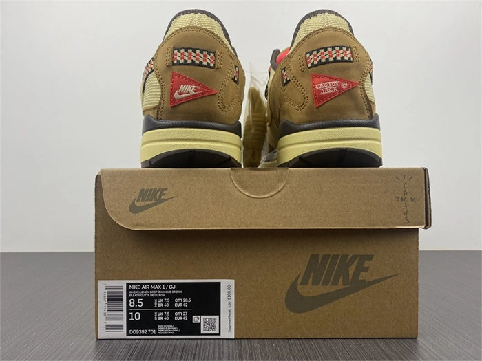 WaterResistant Nike Air Max 1 Travis Scott Cactus Jack Wheat Lemon Drop 5200