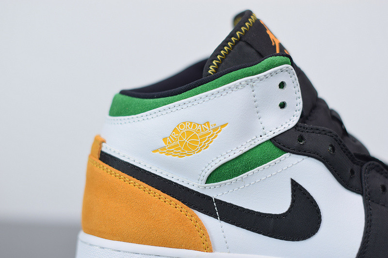 AIR JORDAN 1 MID SE WHITE LASER ORANGE LUCKY GREEN (GS) BQ6931-101