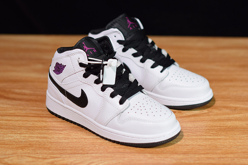 AIR JORDAN 1 MID WHITE BLACK FUCHSIA BLAST (GS) 555112-138