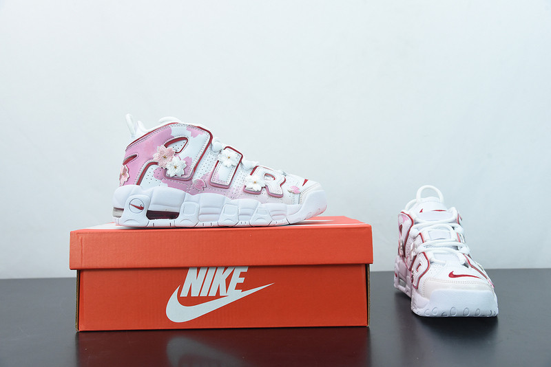 NIKE AIR MORE UPTEMPO 96 GS"WHITE/CHERRY BLOSSOMS