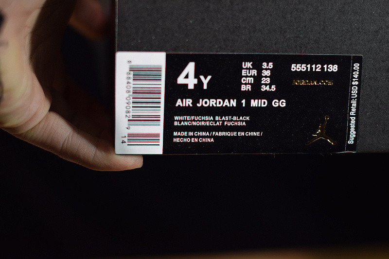 AIR JORDAN 1 MID WHITE BLACK FUCHSIA BLAST (GS) 555112-138