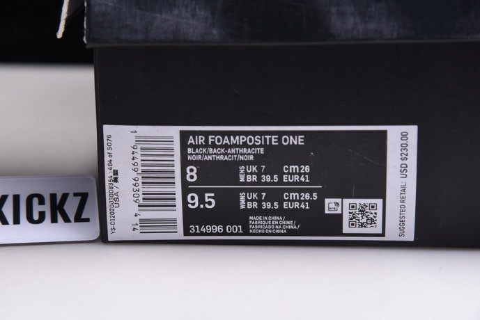 NIKE AIR FOAMPOSITE ONE AUTHRACITE BLACKOUT 314996-001